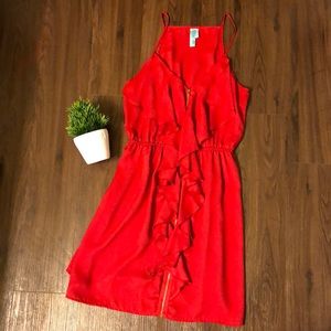 Red ruffled dress from local boutique